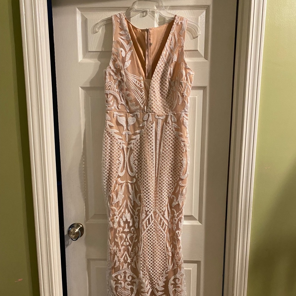 Size large full length white sparkle gown